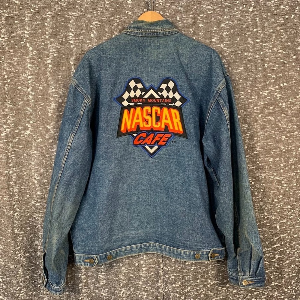 Vtg First Choice Nascar Cafe Smoky Mountains Embroidered Denim‎ Jacket Size XXL